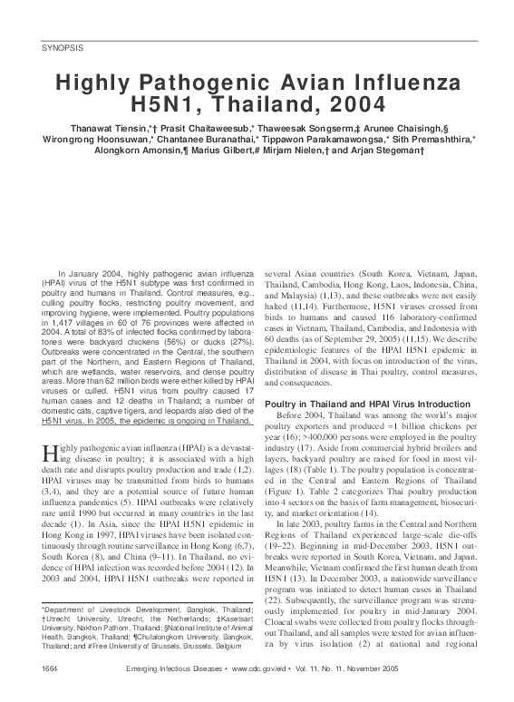 (PDF) Highly pathogenic Avian Influenza H5N1