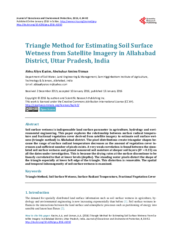 (PDF) Triangle Method for Estimating Soil Surface Wetness from ...