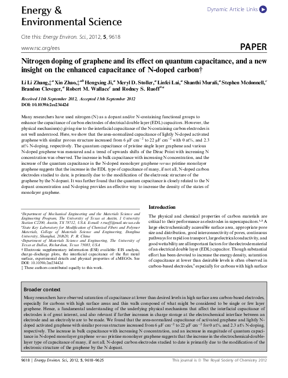 (PDF) Nitrogen doping of graphene and its effect on quantum capacitance ...