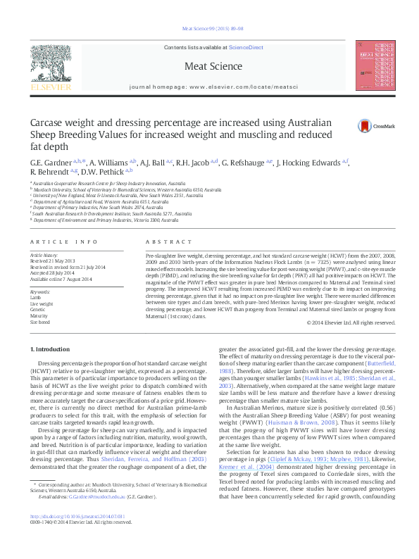 (PDF) Carcase weight and dressing percentage are increased using