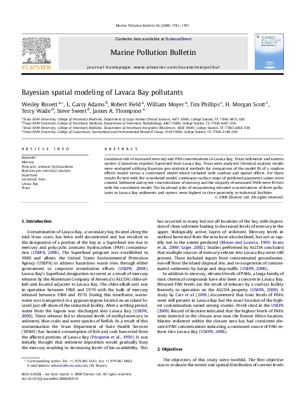 (PDF) Bayesian spatial modeling of Lavaca Bay pollutants