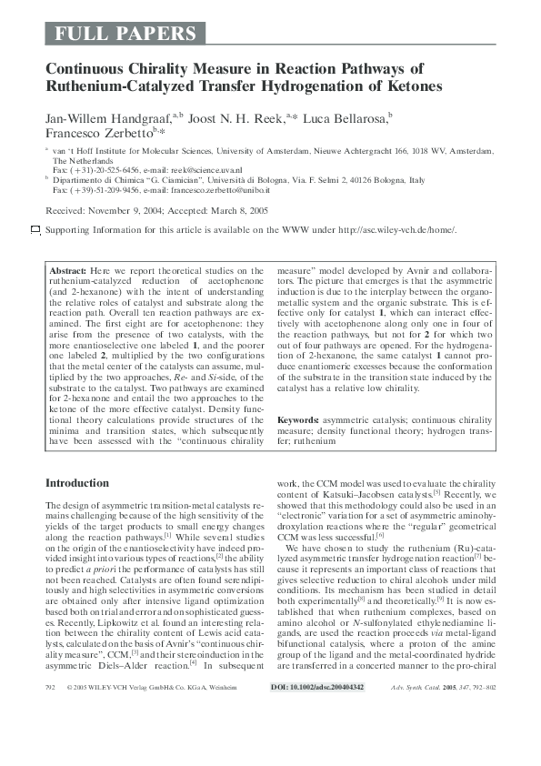 (PDF) Continuous Chirality Measure in Reaction Pathways of Ruthenium ...