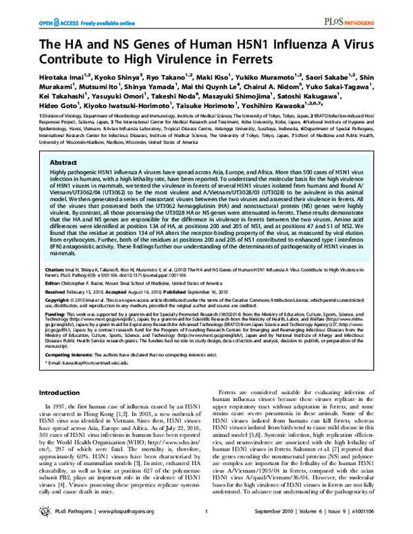 (PDF) The HA and NS Genes of Human H5N1 Influenza A Virus Contribute to ...