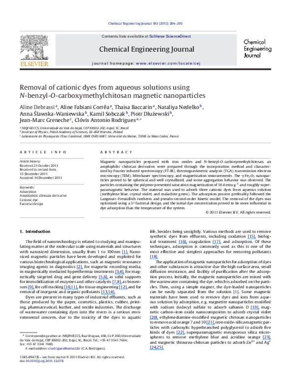 (PDF) Removal of Cationic Dyes from Aqueous Solutions using ...