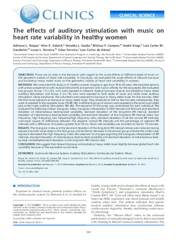 (PDF) The effects of auditory stimulation with music on heart rate ...