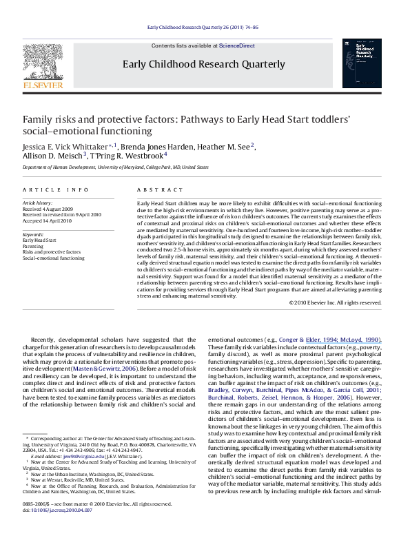 (PDF) Family risks and protective factors: Pathways to Early Head Start ...