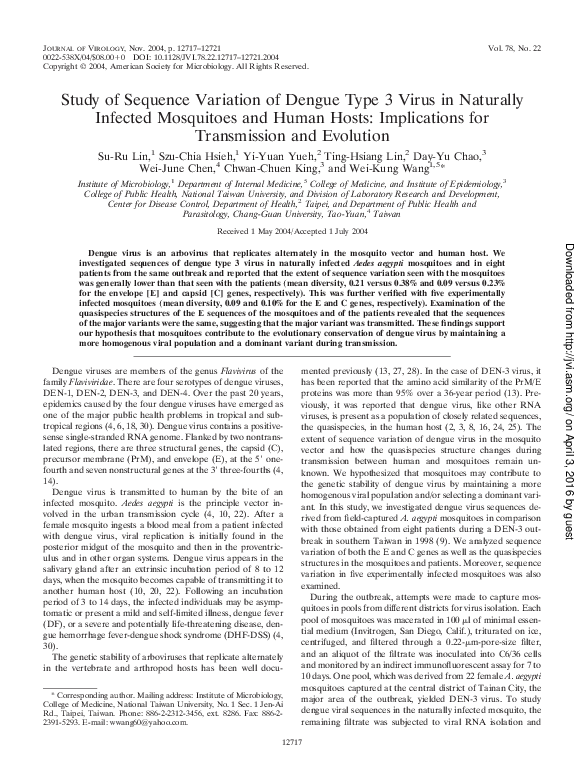 (PDF) Study of Sequence Variation of Dengue Type 3 Virus in Naturally ...