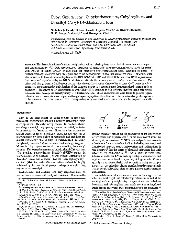 (PDF) Onium Ions. 44. Cubyl Onium Ions: Cubylcarboxonium, Cubylacylium ...