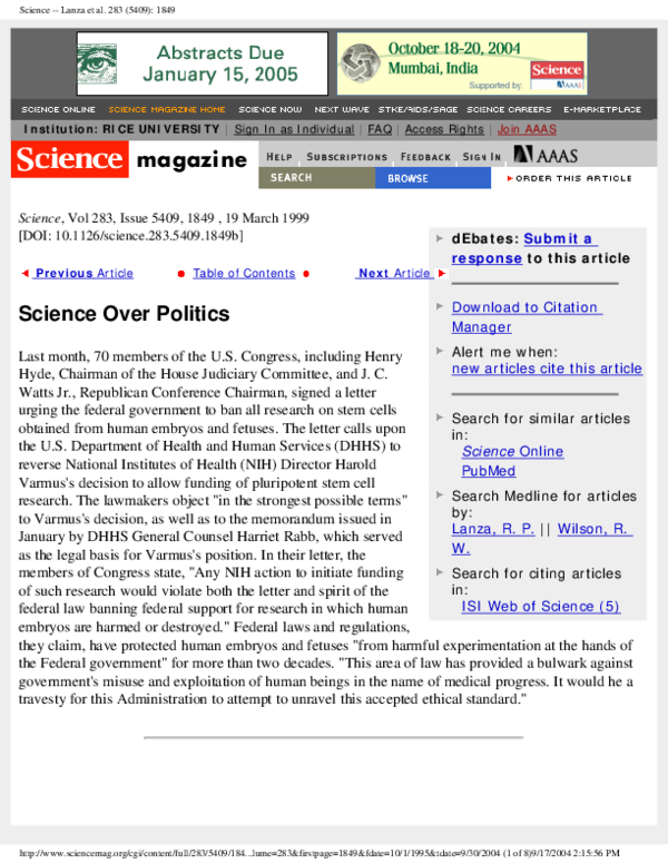 (PDF) Science Over Politics