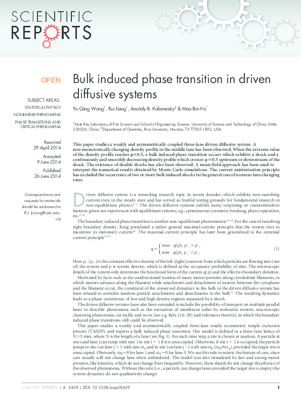 (PDF) Bulk induced phase transition in driven diffusive systems