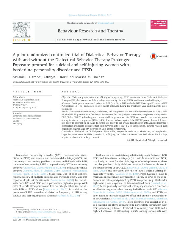 (PDF) A pilot randomized controlled trial of Dialectical Behavior ...