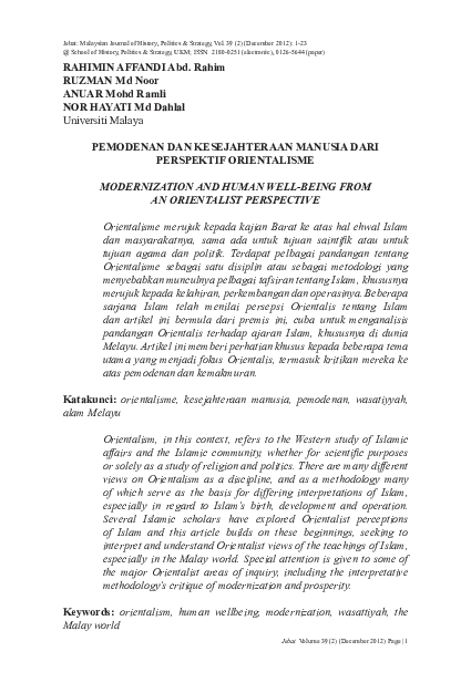 Pdf Pemodenan Dan Kesejahteraan Manusia Dari Perspektif Orientalisme Rahimin Affandi Bin Abdul Rahim Academia Edu