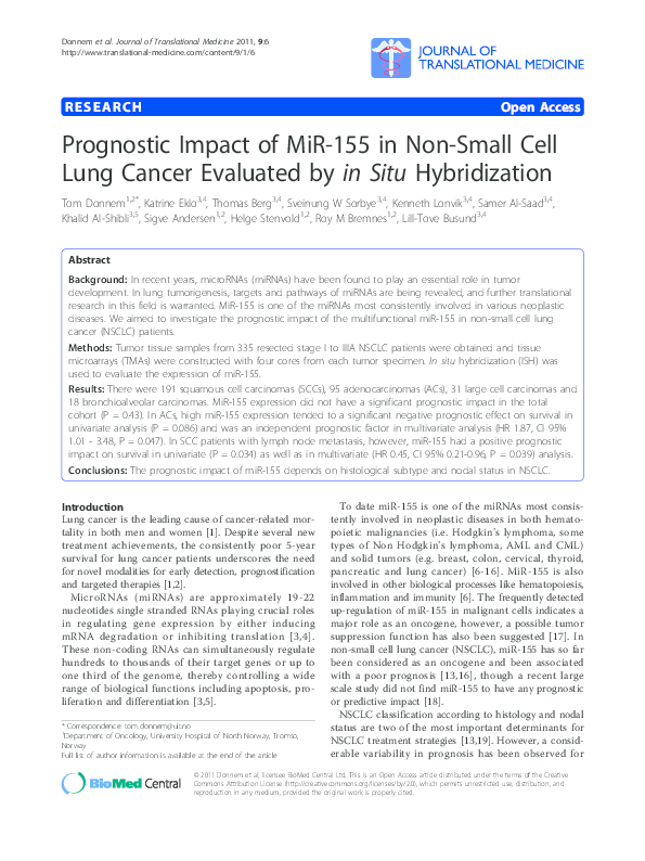 (PDF) Prognostic Impact of MiR-155 in Non-Small Cell Lung Cancer ...