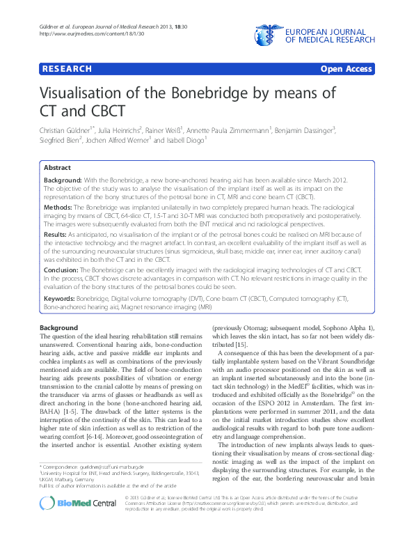 (PDF) Visualisation of the Bonebridge by means of CT and CBCT