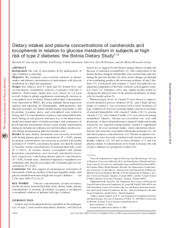 (PDF) Dietary intakes and plasma concentrations of carotenoids and ...