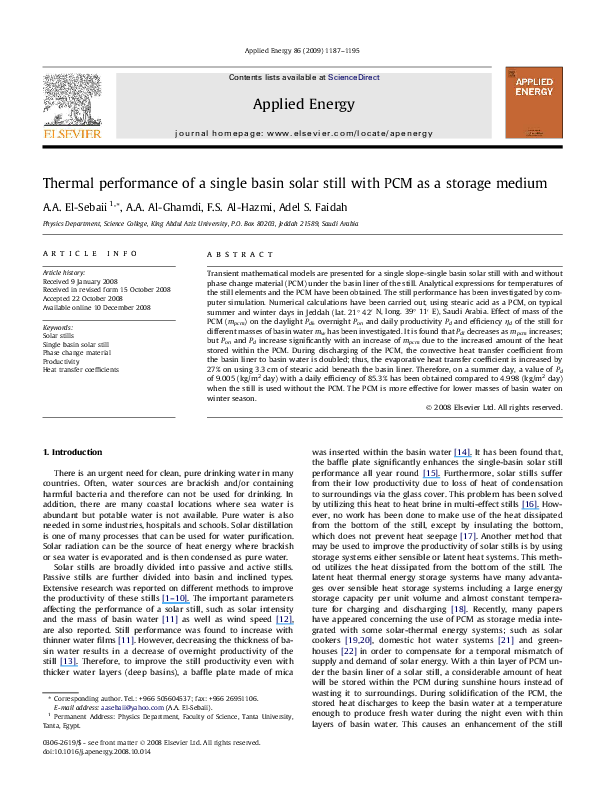 (PDF) Thermal performance of a single basin solar still with PCM as a ...
