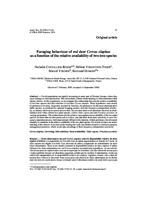 (PDF) Foraging behaviour of red deer Cervus elaphus as a function of ...