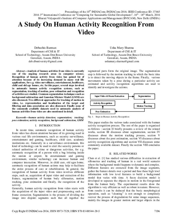 (PDF) A Study On Human Activity Recognition From Video