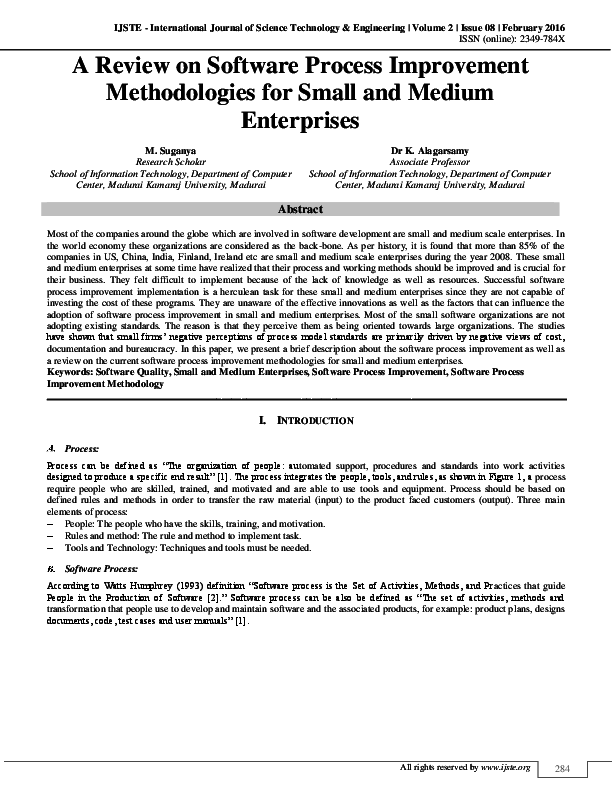 (PDF) A Review on Software Process Improvement Methodologies for Small ...