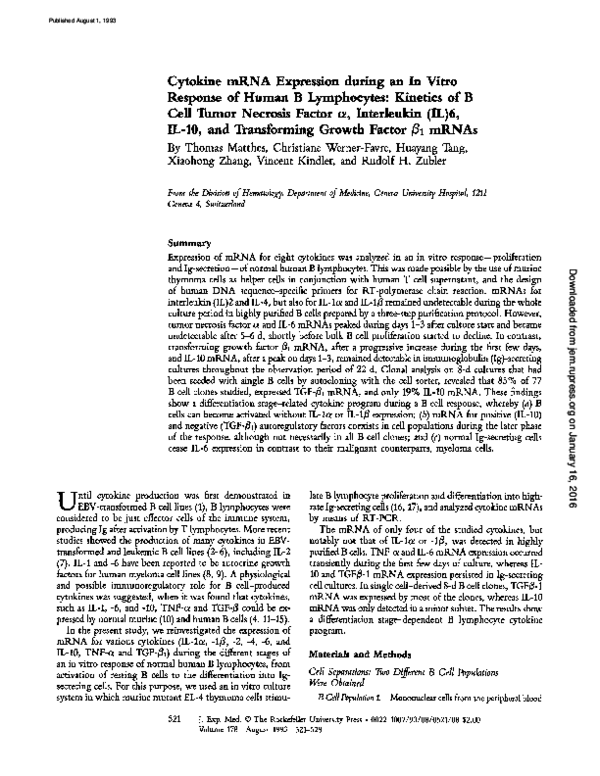 (PDF) Cytokine mRNA expression during an in vitro response of human B ...