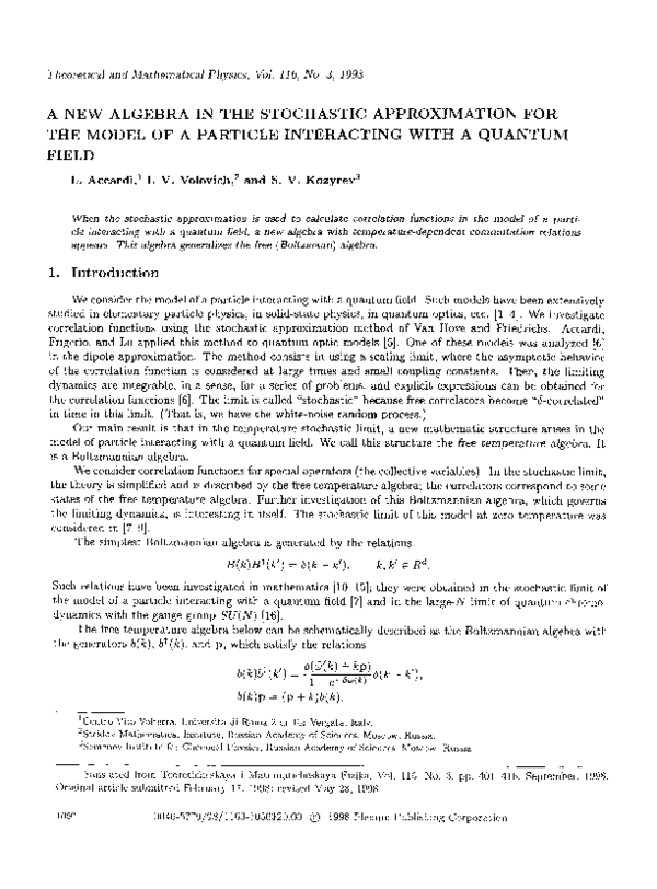 (PDF) A new algebra in the stochastic approximation for the model of a ...