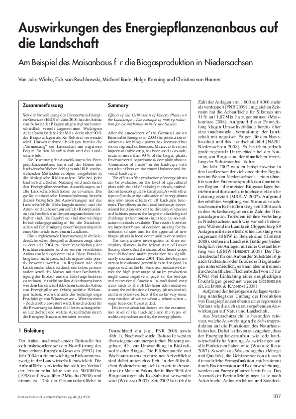 (PDF) Auswirkungen des Energiepflanzenanbaus auf die ...