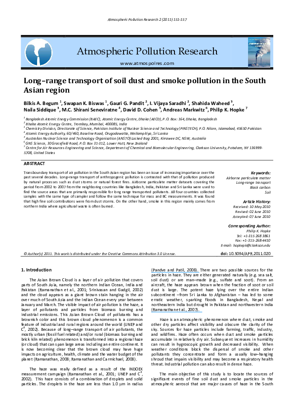(PDF) Long range transport of soil dust and smoke pollution in the ...