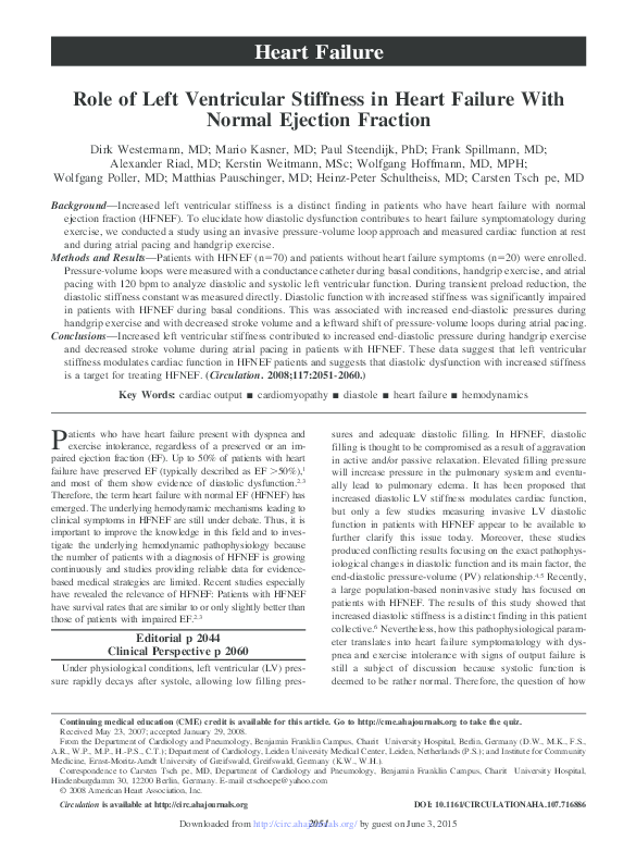 (PDF) Role of Left Ventricular Stiffness in Heart Failure With Normal ...