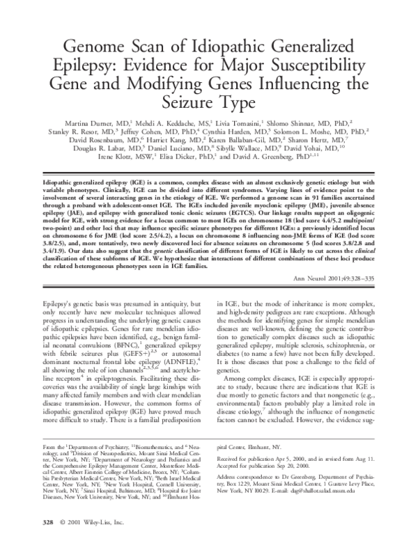 (PDF) Genome scan of idiopathic generalized epilepsy: Evidence for ...