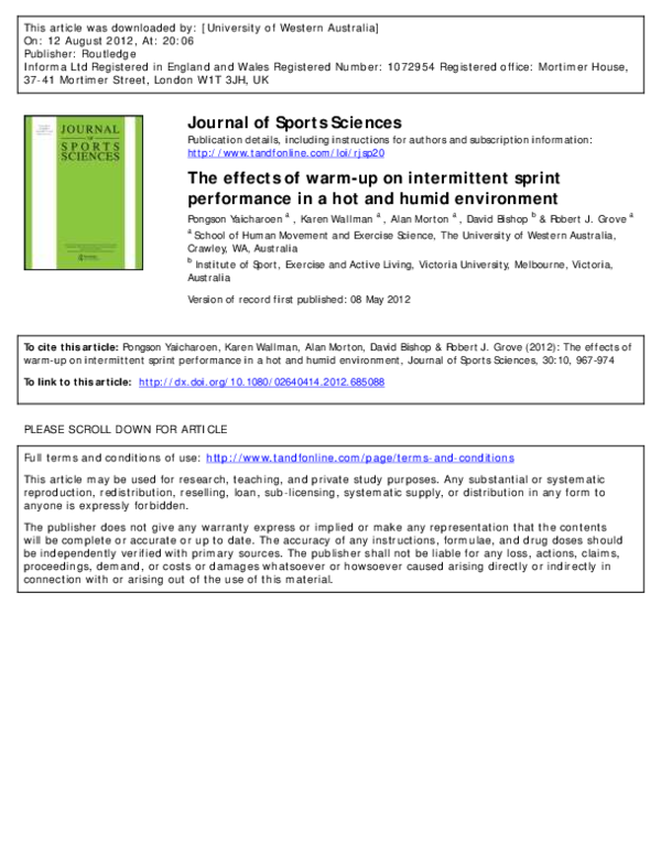 (PDF) The effects of warm-up on intermittent sprint performance in a ...