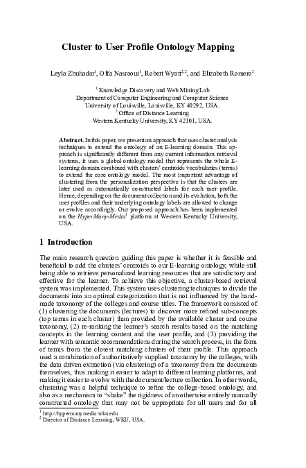 (PDF) Cluster to User Profile Ontology Mapping