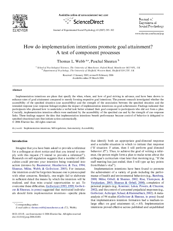 (PDF) How do implementation intentions promote goal attainment? A test ...