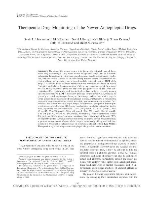 (PDF) Therapeutic Drug Monitoring of the Newer Antiepileptic Drugs