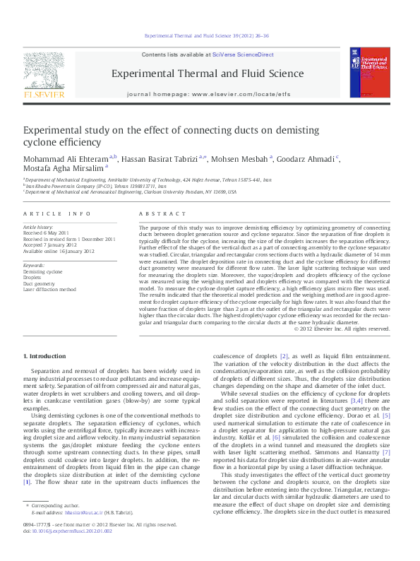 (PDF) Experimental study on the effect of connecting ducts on demisting ...