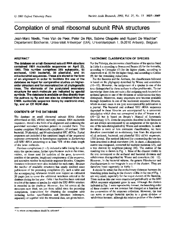 (PDF) Compilation of small ribosomal subunit RNA structures
