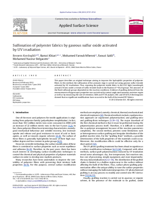 (PDF) Sulfonation of polyester fabrics by gaseous sulfur oxide ...