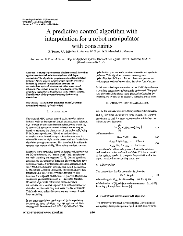 (PDF) A predictive control algorithm with interpolation for a robot ...