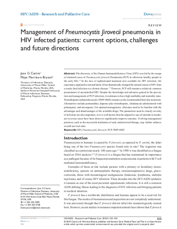(PDF) Management of Pneumocystis Jirovecii pneumonia in HIV infected ...