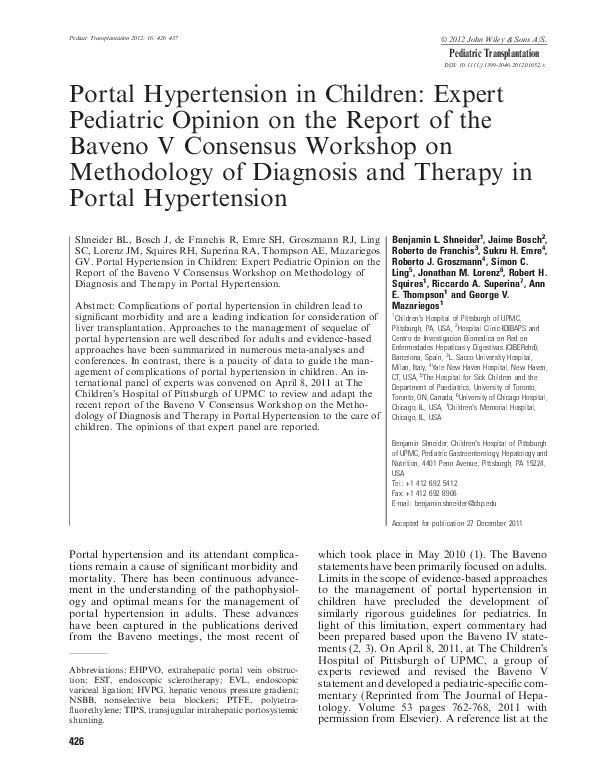 (PDF) Portal hypertension in children: Expert pediatric opinion on the ...