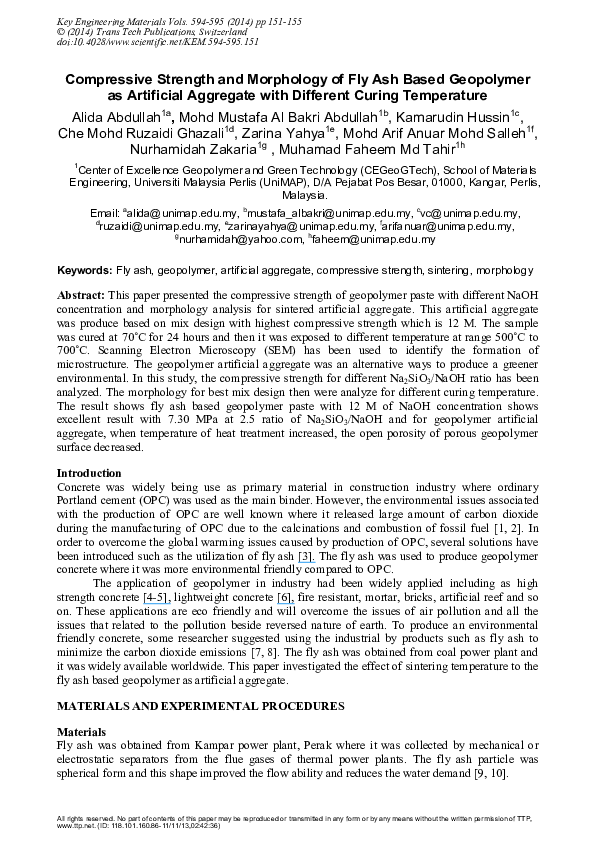 (PDF) Compressive Strength and Morphology of Fly Ash Based Geopolymer ...