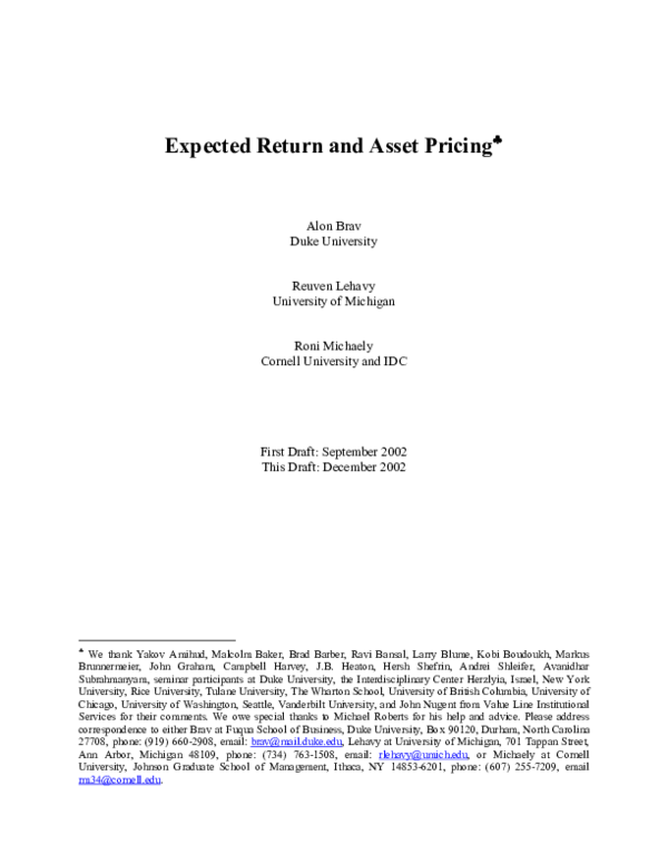 (PDF) Expected return and asset pricing
