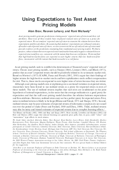 (PDF) Using Expectations to Test Asset Pricing Models