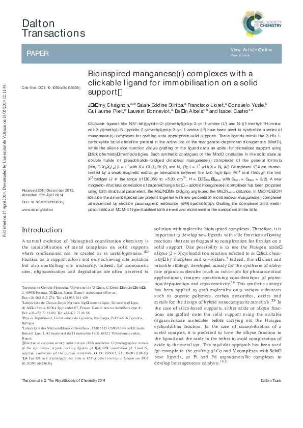 (PDF) Bioinspired manganese(II) complexes with a clickable ligand for ...