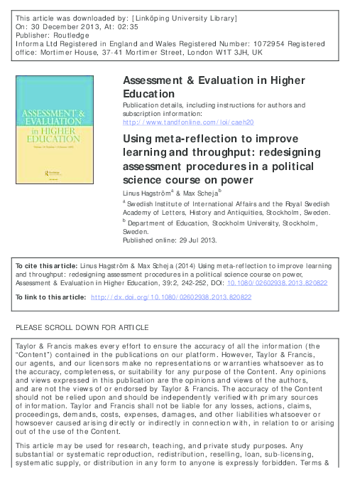 (PDF) Using Meta-Reflection to Improve Learning and Throughput ...