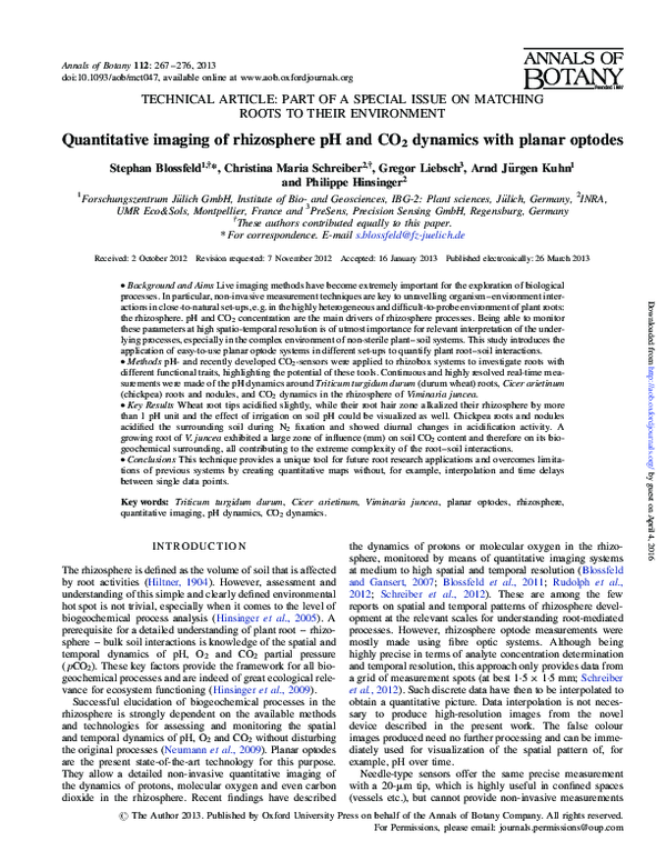 (PDF) Quantitative imaging of rhizosphere pH and CO2 dynamics with ...