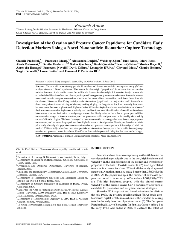 (PDF) Investigation of the Ovarian and Prostate Cancer Peptidome for ...