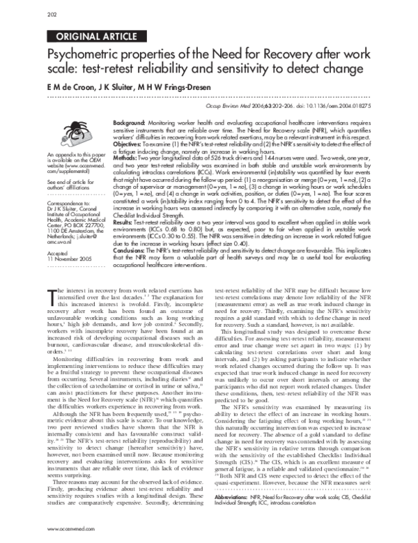 (PDF) Psychometric properties of the Need for Recovery after work scale ...