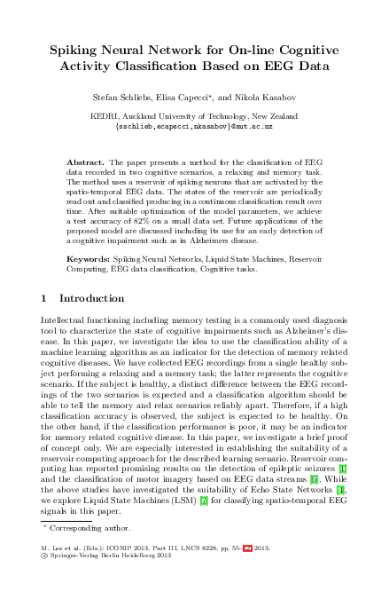 (PDF) Spiking Neural Network for On-line Cognitive Activity ...