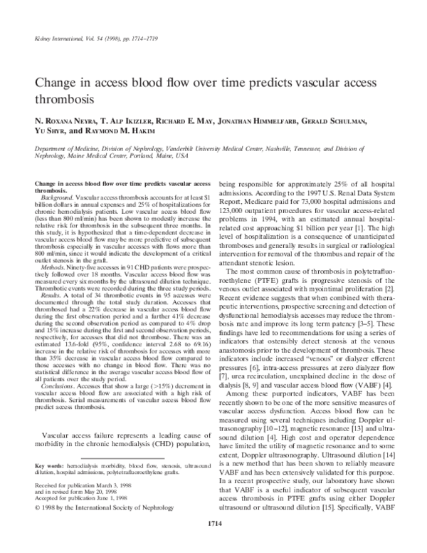 (PDF) Change in access blood flow over time predicts vascular access ...
