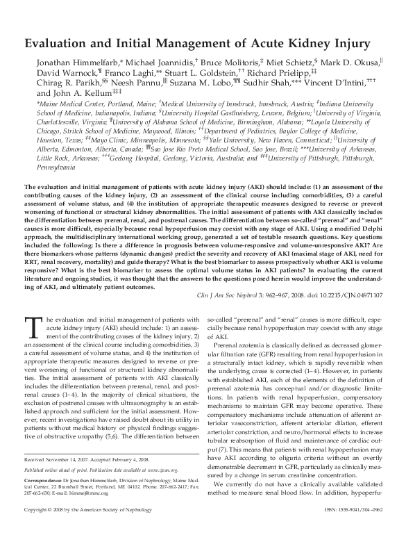 (PDF) Evaluation and Initial Management of Acute Kidney Injury